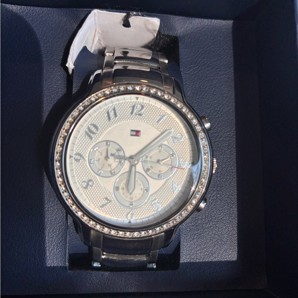 Tommy Hilfiger Silver Watch with Crystal Bezel
